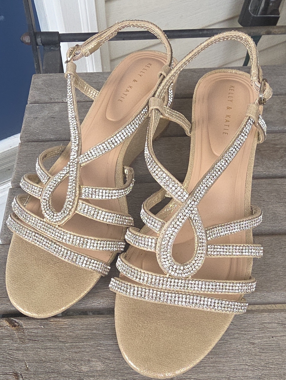 NWT Kelly & Katie Tyssie Gold Rhinestone Slingback Sandals - Size 8.5 & 9